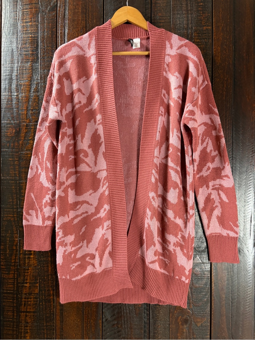 H&M Women's Dusty Rose Open-Front Patterned Cardigan Sweater